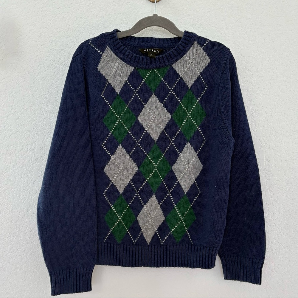 Size Medium argyle sweater, blue and green argyle sweater, preppy boy sweater